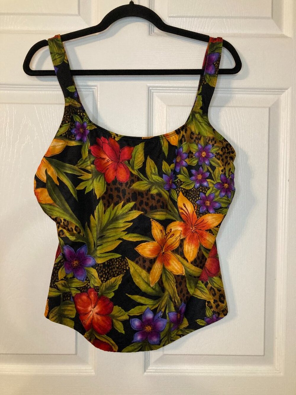 Longitude Women's Vintage Tropical Floral/Leopard Print Tankini Top - Size 16